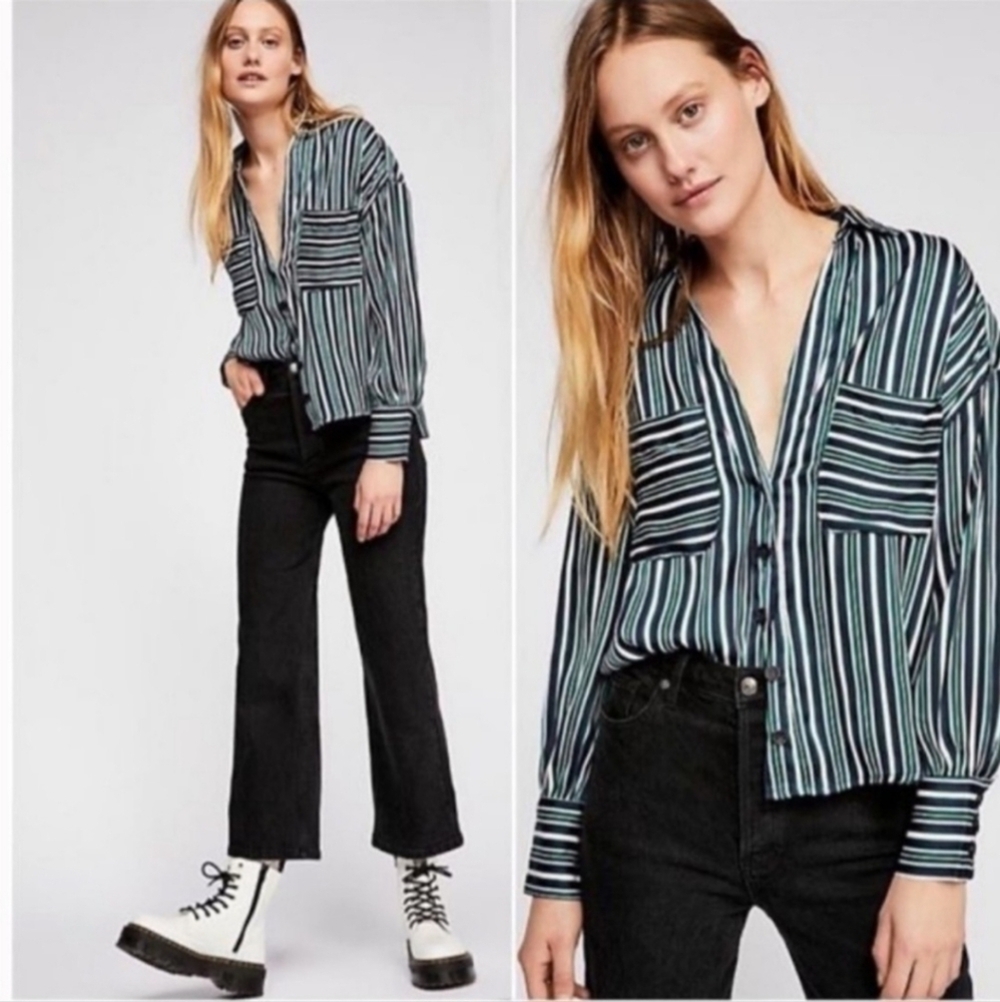 Free People Mad About You Button Down Shirt Stripes SIZE MEDIUM - Picture 1 of 7